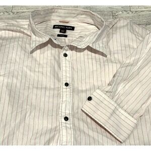 Michael Kors Mens Shirt XXL Striped LongSleeve Cotton ButtonUp White Red Stripes
